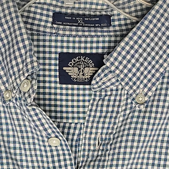 Dockers Mens XL button up long sleeve blue green - Picture 2 of 3